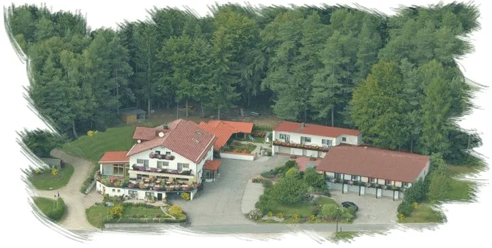 Aerial view of Landhotel Waldesruh right on the edge of the forest