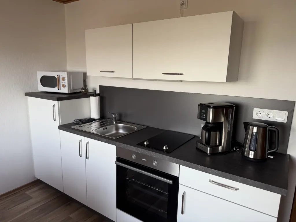 Kitchenette of the holiday apartment with hob, oven and coffee machine