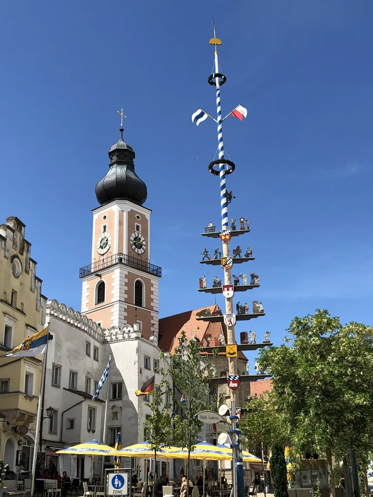 Market square with maypole and church tower