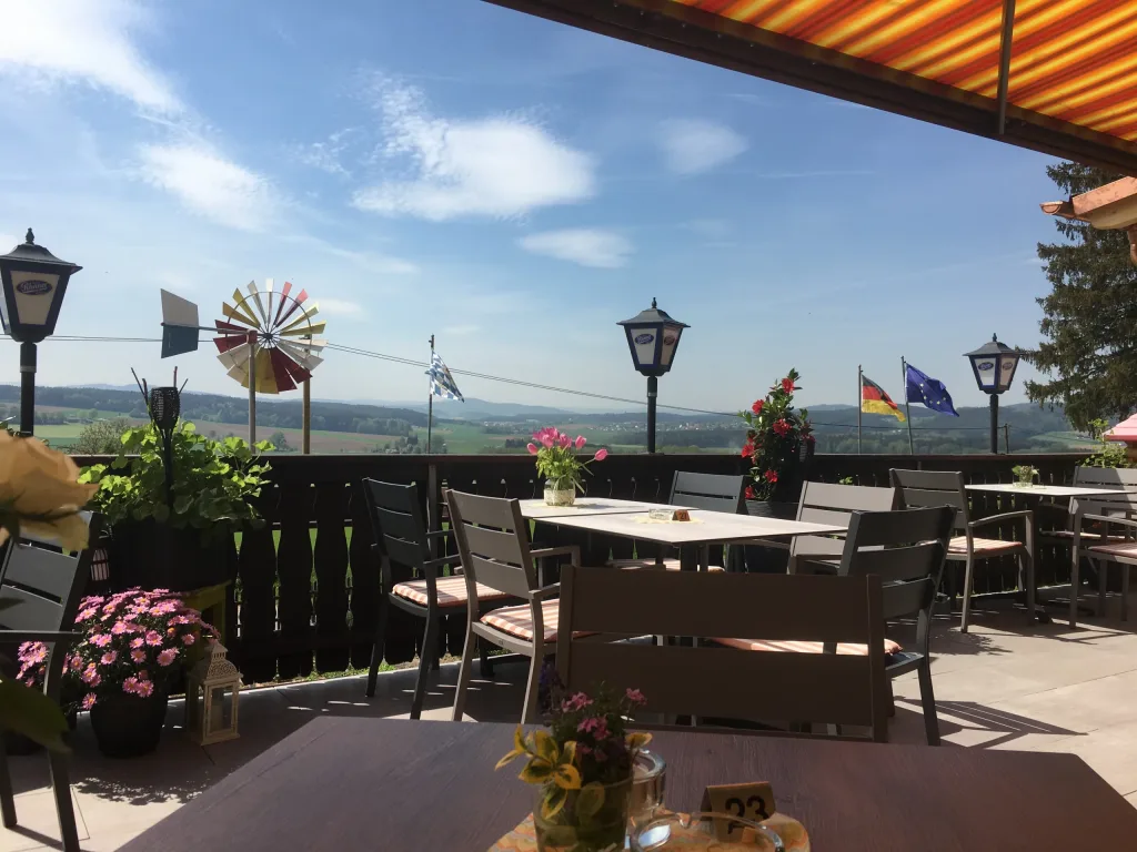 Terrace under the awning with a panoramic view into the valley